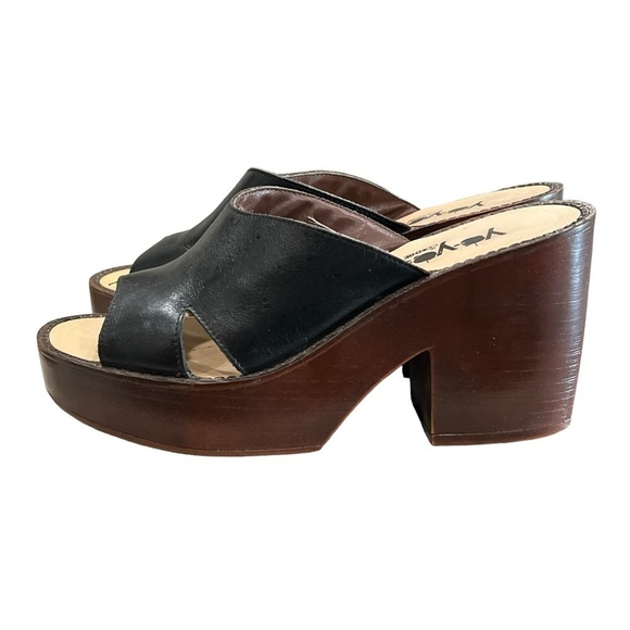 YoYo Vintage Y2K 6.5 Wooden Leather Platform Chunky Wedge Sandals 90’s - Picture 3 of 10